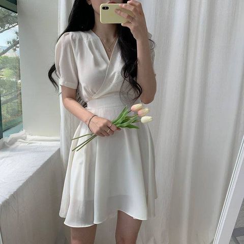 Đầm chiffon hàn quốc buộc eo