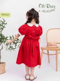  Váy đầm smock đỏ phối cổ trắng thêu 3 bông hoa MT021 - ODZ522 