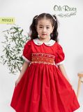  Váy đầm smock đỏ phối cổ trắng thêu 3 bông hoa MT021 - ODZ522 