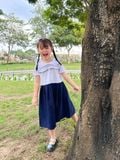  Đầm học sinh xếp ly cổ bèo chất liệu cotton nhật GDP053 