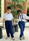 Quần dài đồng phục học sinh xanh đen phối thun có khóa kéo - DPT003 