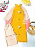  Bộ áo dài bé gái Th36 vàng hoa cúc kèm mấn vàng GPK032 - GAD031 