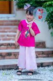  Bộ quần áo bé gái lụa J8319 hồng ngọt ngào 