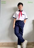  Áo sơ mi học sinh nam phối xanh form dáng cơ bản - TDP016 