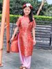 Bộ áo dài bé gái gấm rồng đỏ may mắn