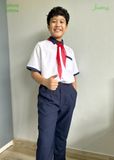  Áo sơ mi học sinh nam phối xanh form dáng cơ bản - TDP016 