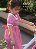  Váy smock caro đỏ phối thêu cổ trắng, tay bo HT025 - ODZ531 