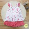 Đồ bộ cộc tay bé gái hoa nền trắng phối quần đỏ oli river T476