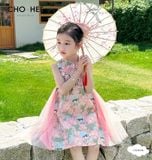  Váy đầm hồng phối lưới hồng oli river CH24046 