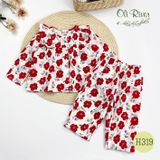  Bộ ngủ quần áo dài tay hoa đỏ oli river H319-1 - ODB173 