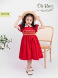  Váy đầm smock đỏ phối cổ trắng thêu 3 bông hoa MT021 - ODZ522 