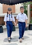 Quần dài đồng phục học sinh xanh đen phối thun có khóa kéo - DPT003 
