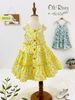 Váy tầng hai dây bé gái hoa nền vàng phối cúc ngực trắng oli river H059-6