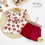  Bộ quần áo bé gái sát nách hoa thô đỏ phối quần đỏ trơn oli river H293-3 - ODB166 