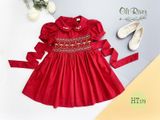  Váy đầm smock đỏ thêu hoa vàng ziczac trắng HT179 - ODZ520 