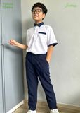  Áo sơ mi học sinh nam phối xanh form dáng cơ bản - TDP016 