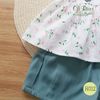 Đồ bộ cộc tay bé gái hoa hồng trắng phối quần đũi xanh oli river H012-3
