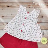  Đồ bộ bé gái hoa nhí xanh phối quần đũi đỏ oli river T457-10 - ODB112 