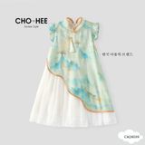  Váy đầm núi xanh phối tơ trắng oli river CH24039 