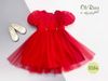 Váy hoa đỏ tay bồng phối lưới đỏ bé gái oli river H164-2