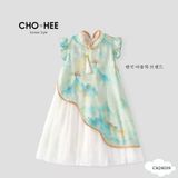  Váy đầm núi xanh phối tơ trắng oli river CH24039 