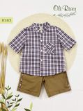  Bộ áo kẻ ô phối quần nâu bé trai oli river H183-1 - OBT063 