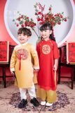  Bộ áo dài bé gái áo đổ phối quần vàng N213 - OAD048 