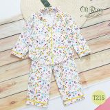  Đồ bộ bé gái pijama dài tay hoa nhí oli river T215-1 - ODB045 