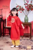  Bộ áo dài bé gái áo đổ phối quần vàng N213 - OAD048 