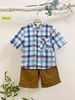 Đồ bộ bé trai áo caro xanh phối quần nâu oli river H006