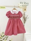  Váy smock caro đỏ phối thêu cổ trắng, tay bo HT025 - ODZ531 