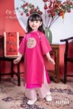  Bộ áo dài bé gái áo hồng phối quần hồng nhạt N213-1 - OAD047 