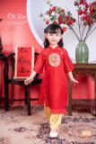  Bộ áo dài bé gái áo đổ phối quần vàng N213 - OAD048 