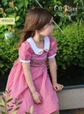  Váy smock caro đỏ phối thêu cổ trắng, tay bo HT025 - ODZ531 