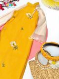  Bộ áo dài bé gái Th36 vàng hoa cúc kèm mấn vàng GPK032 - GAD031 