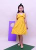 Đầm quần áo bé gái 12 tuổi, Đầm maxi hai dây bèo ngực chấm bi vàng