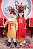  Bộ áo dài bé gái áo đổ phối quần vàng N213 - OAD048 