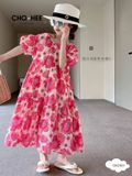  Váy hoa hồng to tay bồng oli river CH2301 - ODZ488 