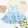 Váy trẻ em 6 tuổi, Đầm voan xanh hoa nhí oli river T139