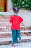 Bộ quần áo bé gái lụa J8319 đỏ may mắn 