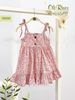 Váy hoa nhí nền hồng hai dây bé gái H098-10