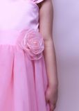  Đầm tiệc bé gái tay nhún đính hoa hồng - GDT005 