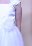  Đầm tiệc bé gái tay nhún đính hoa trắng - GDT006 