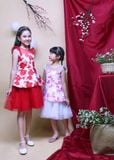  Đầm tiệc bé gái peplum in hoa hồng - GDT007 