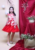  Đầm tiệc bé gái peplum in hoa đỏ - GDT008 