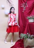  Đầm tiệc bé gái peplum in hoa đỏ - GDT008 