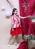  Đầm tiệc bé gái peplum in hoa đỏ - GDT008 