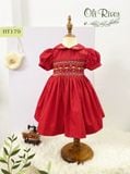  Váy đầm smock đỏ thêu hoa vàng ziczac trắng HT179 - ODZ520 