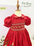  Váy đầm smock đỏ thêu hoa vàng ziczac trắng HT179 - ODZ520 