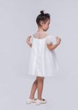  Đầm dập li tay phồng trắng bé gái - DTG038 